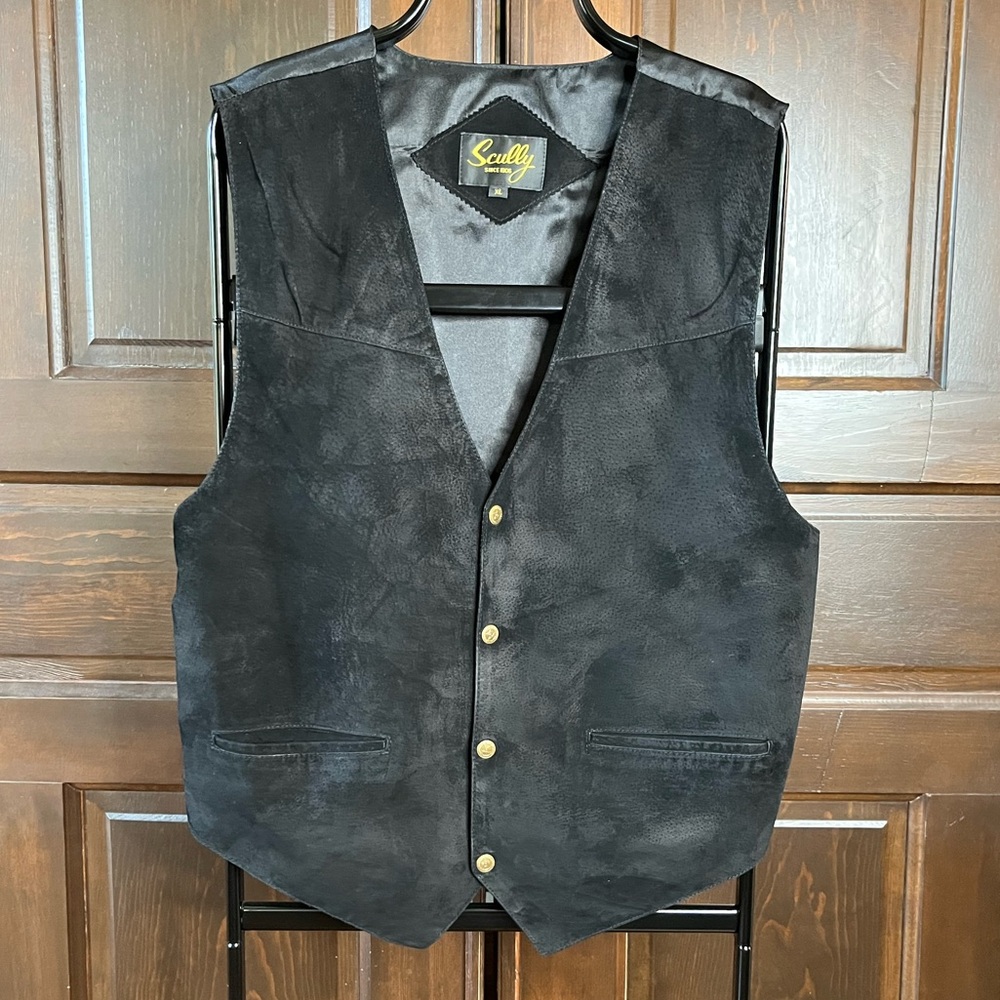 Scully Black Suede Vest Men's XL Leather Snap Lined Western Pockets Adjustable